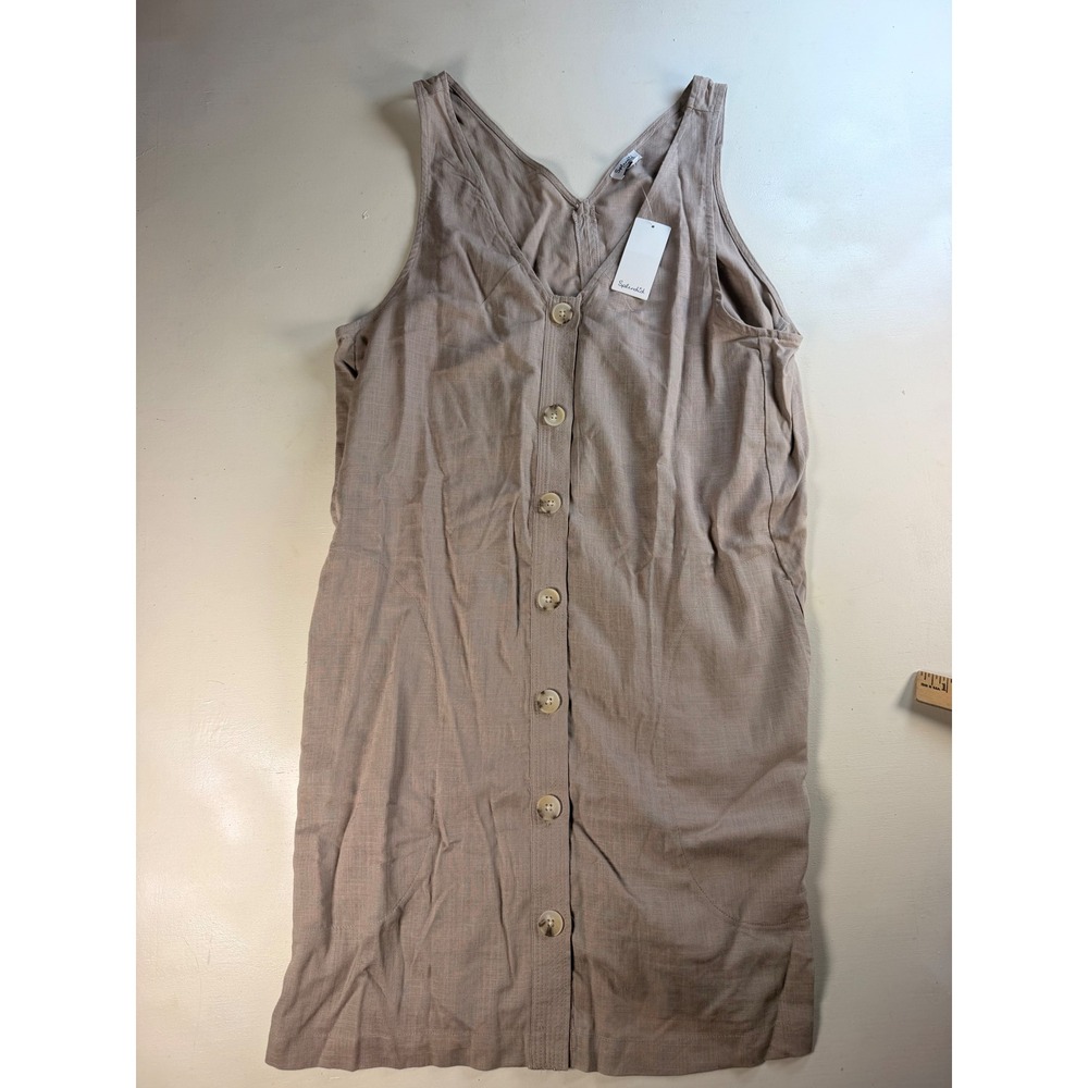 Splendid Button Front Dress Women XL Taupe Y2K Linen Blend Sleeveless RS3D83D
